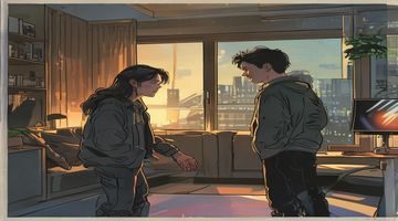 《深夜同居》漫画封面,现代公寓场景中两位主角尴尬相遇,都市生活感强,羞羞漫画热门完结