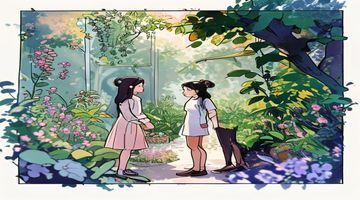 《秘密花园物语》漫画封面，奇幻花园中少女与神秘角色相遇，画面梦幻柔美，羞羞漫画编辑首选