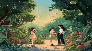 《秘密花园物语》漫画封面,奇幻花园中少女与神秘角色相遇,画面梦幻柔美,羞羞漫画编辑首选